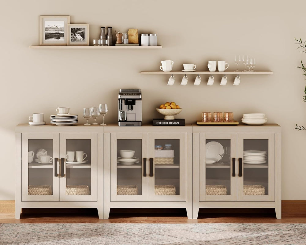 WAMPAT Buffet Cabinet with Storage, Large Sideboard Accent Cabinets with 6 Gl...