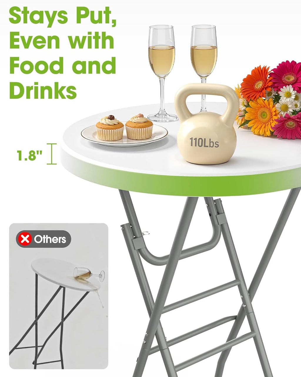 Pureegg Round Cocktail Table - High Top Bar Table (28" Diameter x 43.3" Height) with X-Shaped Support Frame, Foldable & Portable for Parties, Weddings, Events & Home Use, White - 1PCS