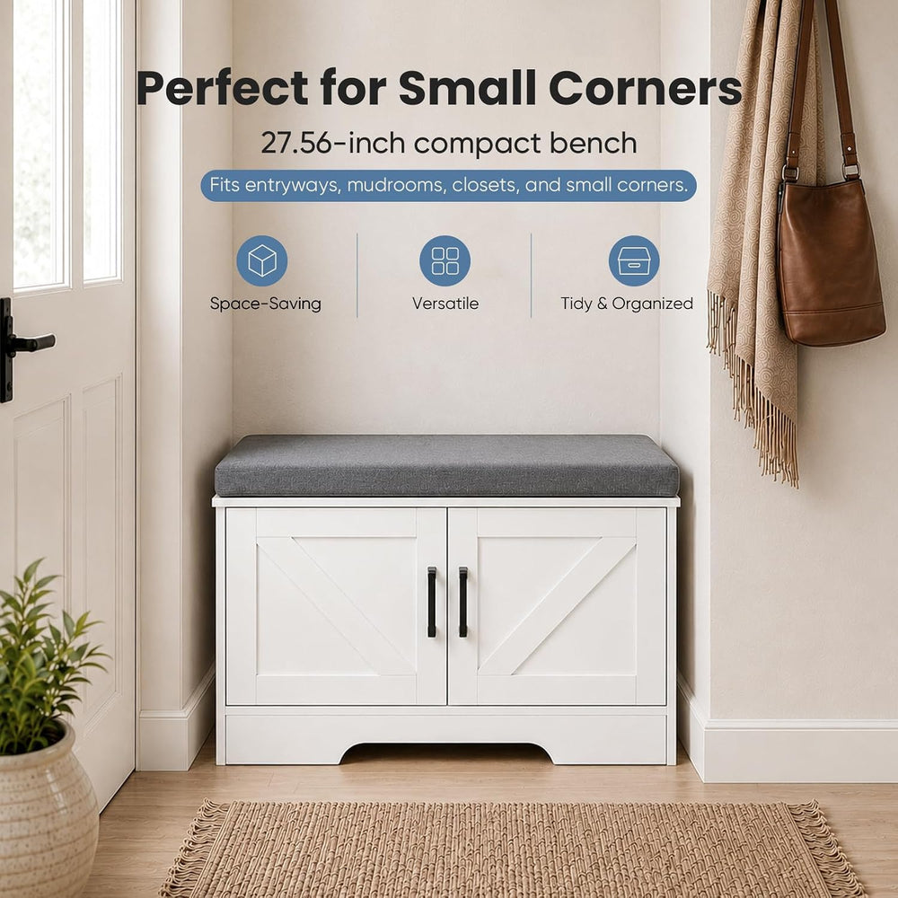 NEWBULIG Shoe Storage Bench for Entryway with Cushion, 27.6IN, White | Shoe O...