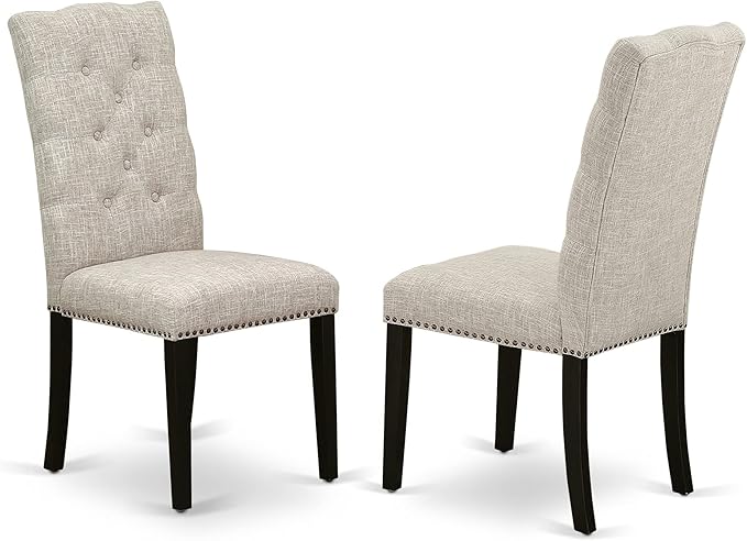 X12EL-0C6-35 - 14-piece Dining Room Table Set a Rectangular Dining Table with a coffee Table and 12 Doeskin Linen Fabric Kitchen Chair, 39x120 Inch, Wire Brushed Black