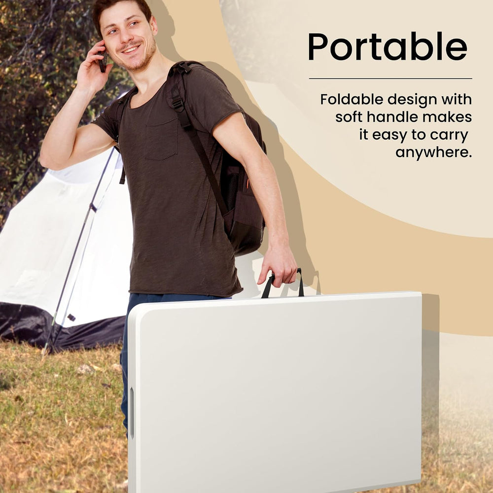 Our Modern Space 8 Feet Foldable Table with Built in Handle & Steel Legs ...