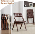 2-Pack Folding Dining Chairs with Cushion,Faux Leather Padded Foldable Dining Chairs,Portable Wooden Folding Chairs for Dining Rooms Kitchen Wedding and Party Indoor Brown
