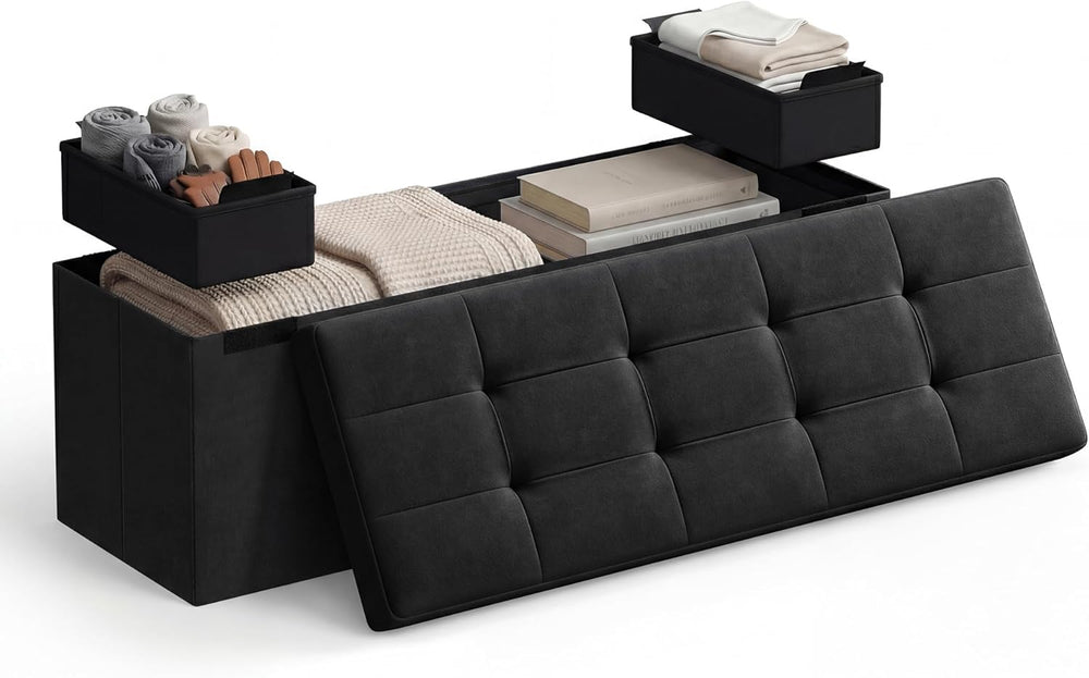 SONGMICS HOME Ottoman with Storage, Removable Lid, Folding Storage Chest, Eas...