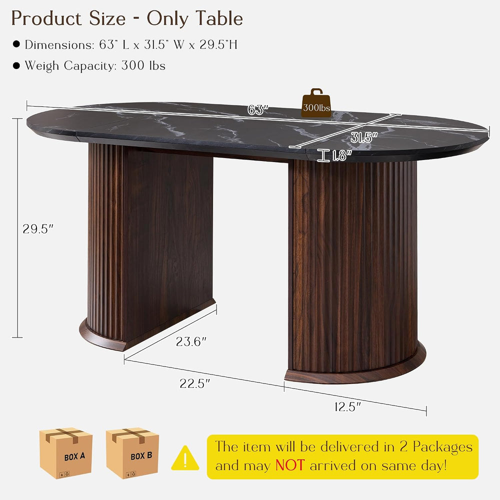 T4TREAM Fluted 63" Oval Dining Table for Kitchen Living Room, Walnut&amp...