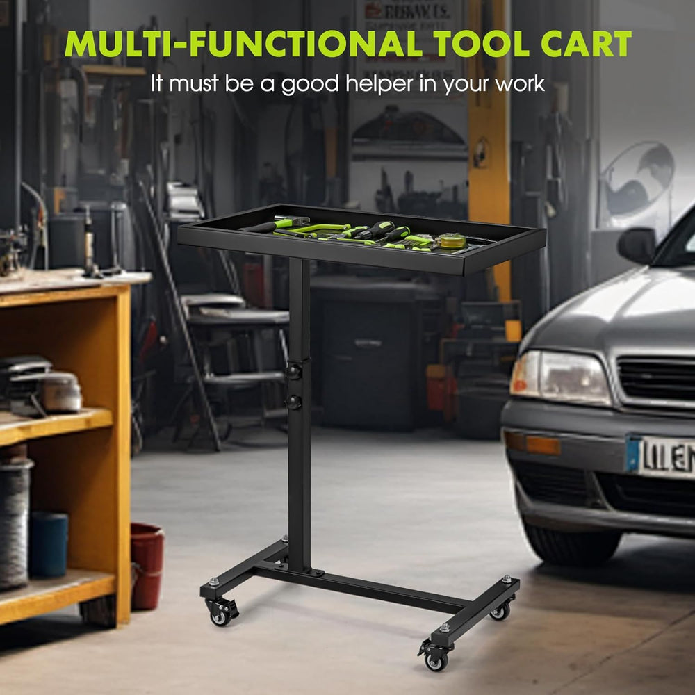 Adjustable Work Table with Wheels, Mechanic Rolling Tool Tray Table for Garag...