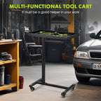 Adjustable Work Table with Wheels, Mechanic Rolling Tool Tray Table for Garage Repair Shops DIY, 220LBS Capacity Mobile Heavy Duty Steel Tool Cart (Black)