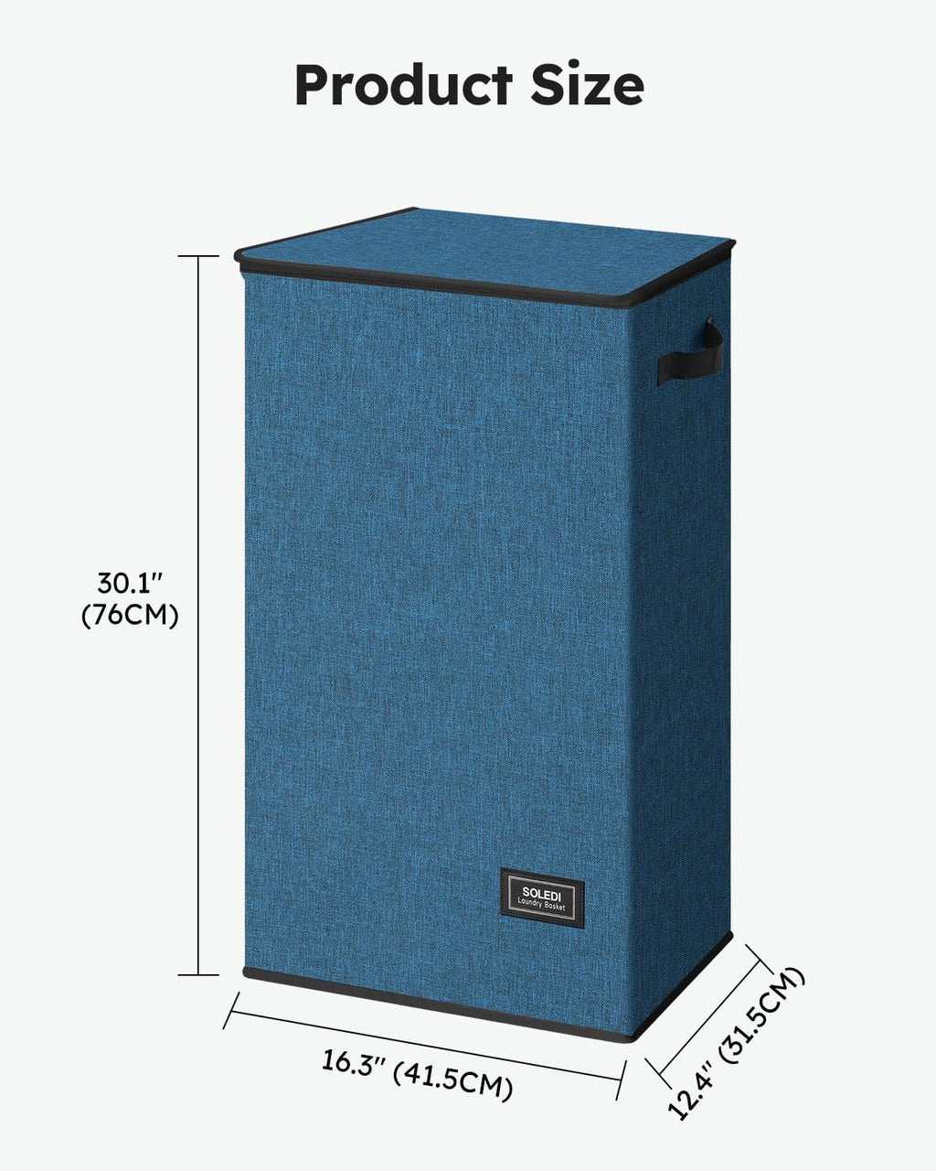 SOLEDI Slim Laundry Hamper with Lid, Narrow Laundry Basket with Removable Bags, Dirty Clothes Hamper with handle, Small Hamper perfect for Laundry room, Bathroom, Bedroom, Small spaces. 70L Blue