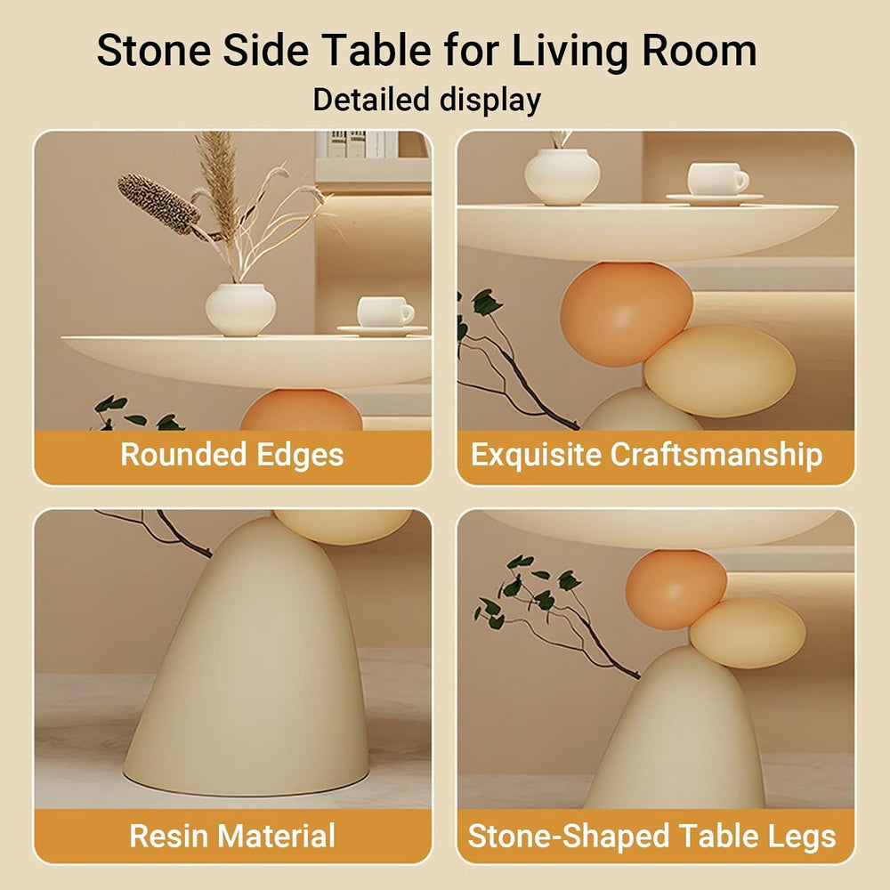 Resin Stone Side Table, Modern Sofa Accent Coffee Table for Living Room, Mult...