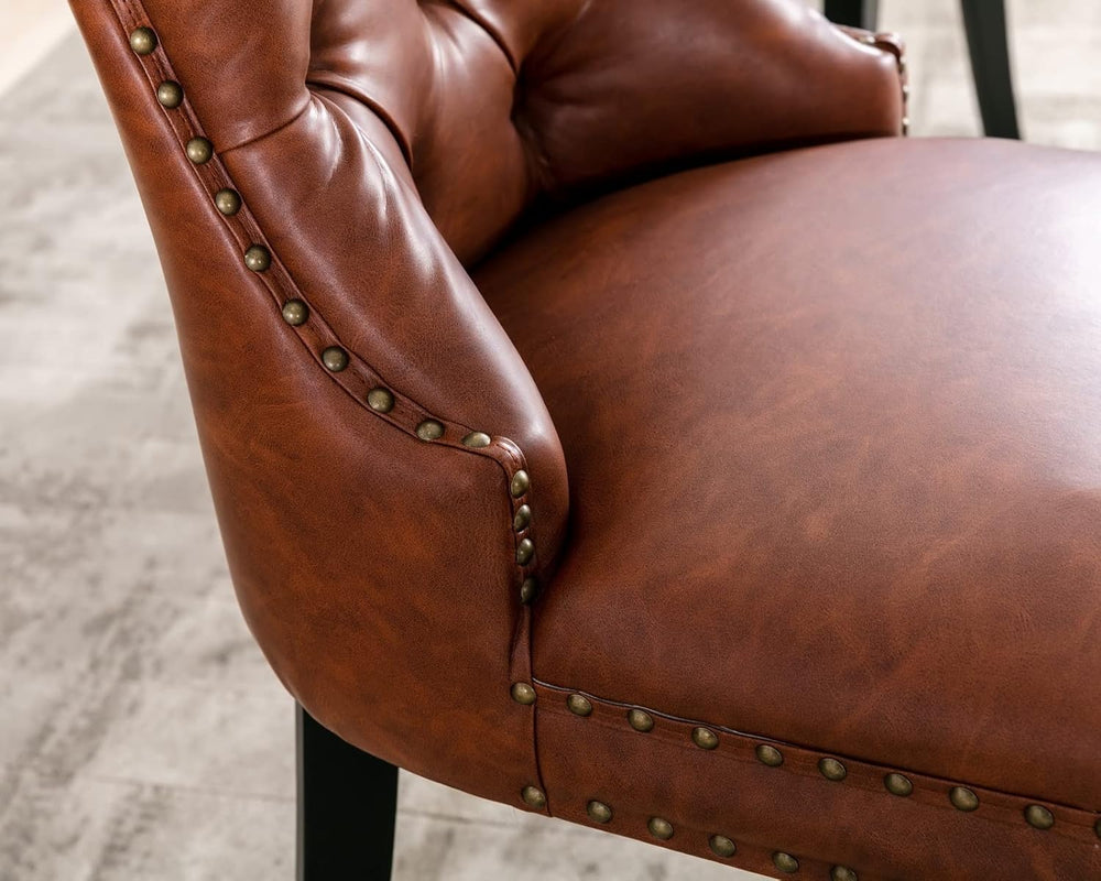 CIMOTA Brown Leather Dining Chairs Set of 8 Mid Century Modern Dining Room Ch...