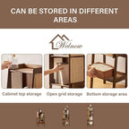 Welnow Bamboo Rattan Bookcase with Cabinet, 3-Tier Storage Shelf with Side Table & End Table Function, Large Modern Wood Organizer for Living Room or Bedroom, Walnut Bookshelf