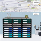27 Compartments Literature Organizer, Desktop File Sorter Mail Center Paper Storage Cabinet Classroom Mailbox for Files Documents Papers Magazines(White) (Black 27Slots 1)