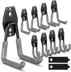 3-H Garage Wall Hooks 10 Pack, Heavy Duty Garage Hooks with Extra Welding Spots, Wall Mount Storage Organizer for Hanging Garden Lawn Tools, Chair, Shovel, Blower, Toolkit (Grey)