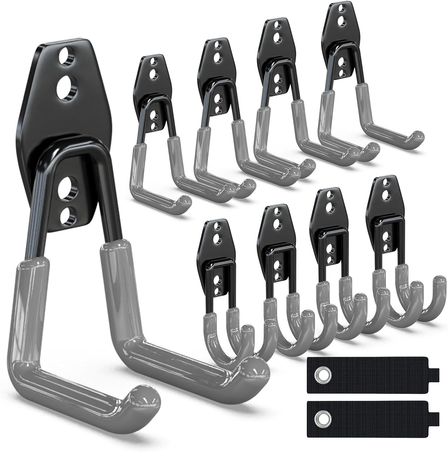 3-H Garage Wall Hooks 10 Pack, Heavy Duty Garage Hooks with Extra Welding Spots, Wall Mount Storage Organizer for Hanging Garden Lawn Tools, Chair, Shovel, Blower, Toolkit (Grey)