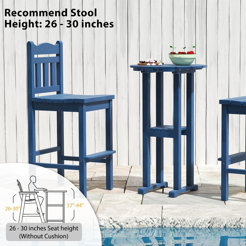 Sundale Outdoor 39 Inches Height Adirondack Bar Table, Patio HDPE Pub Height Round, All Weather High Top Bistro Desk for Outside Table Porch Balcony Poolside, Navy Blue