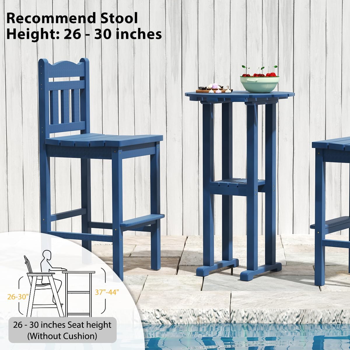 Sundale Outdoor 39 Inches Height Adirondack Bar Table, Patio HDPE Pub Height Round, All Weather High Top Bistro Desk for Outside Table Porch Balcony Poolside, Navy Blue