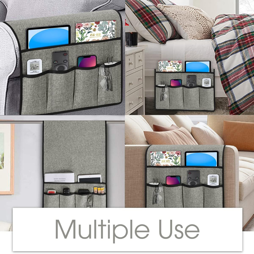 Joywell Recliner Chair Organizer Armchair Caddy Remote Control Holder for Couch Armrest Organizer Non Slip Sofa Armchair Caddie with 6 Pocket Storage for Magazine, Tablet, Phone, iPad, Light Grey