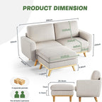 Vesgantti 68" Loveseat Sofa with Movable Ottoman, Comfy Corduroy Couch with Spring Cushion, Sofa Couch with Solid Wood, Modern Office Sofa with Deep Seat for Living Room and Bedroom, Light Gray