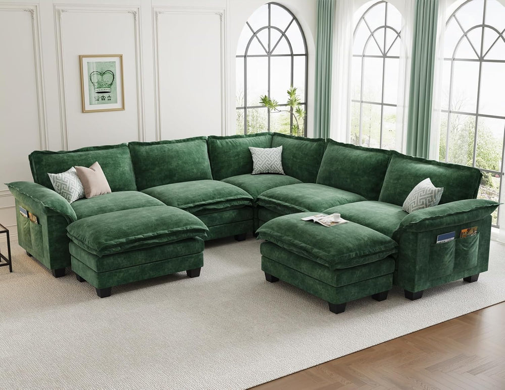 KKL Large V-Shaped Modular Sectional Sofa, 7 Seater Cloud Couch with Ottoman,...