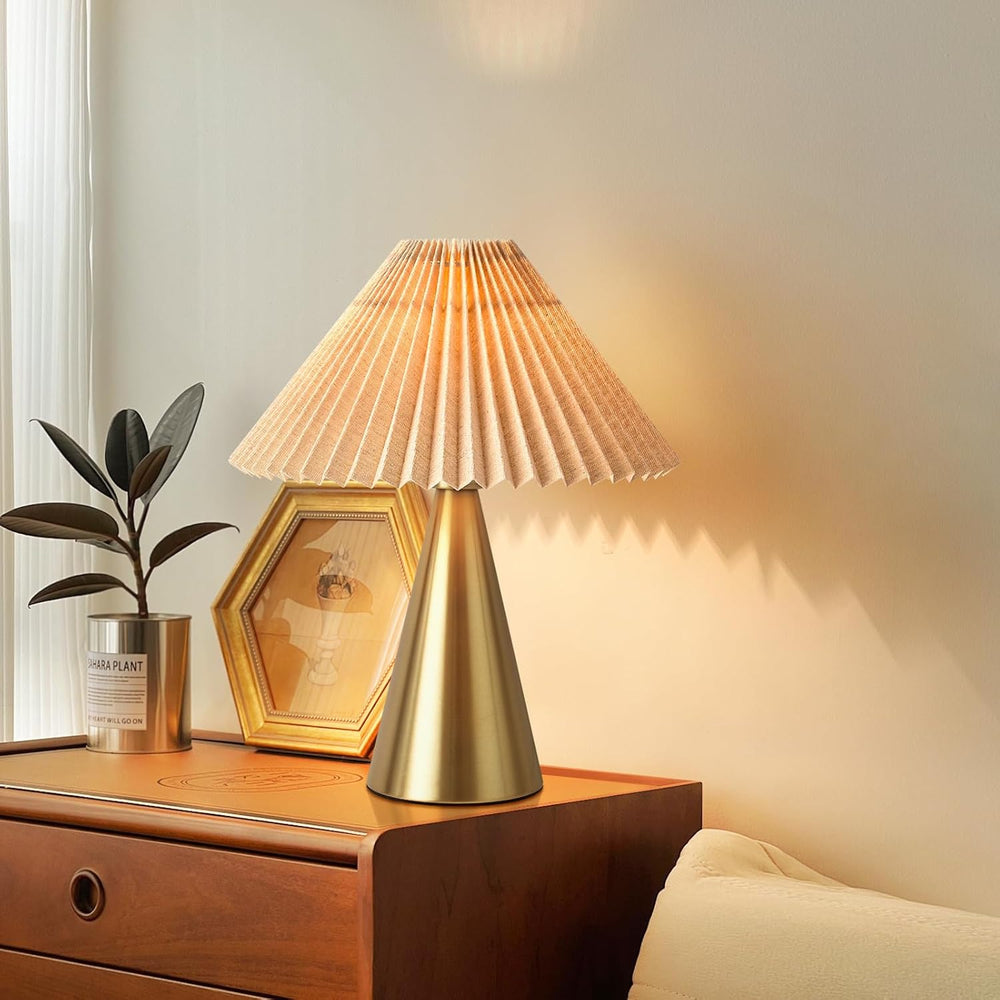 Ziqqeelam Gold Small Table Lamp, Cute Table Lamp, Pleated Table Lamp,Brass Go...