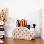 Remote Control Holders Organizer Box with 5 Compartment PU Leather Multi-functional Office Desk Storage Caddy Store Tv Remote for Media Player,Brush,Pencil,Glassees&Office Supplies (Begin+BrownF)