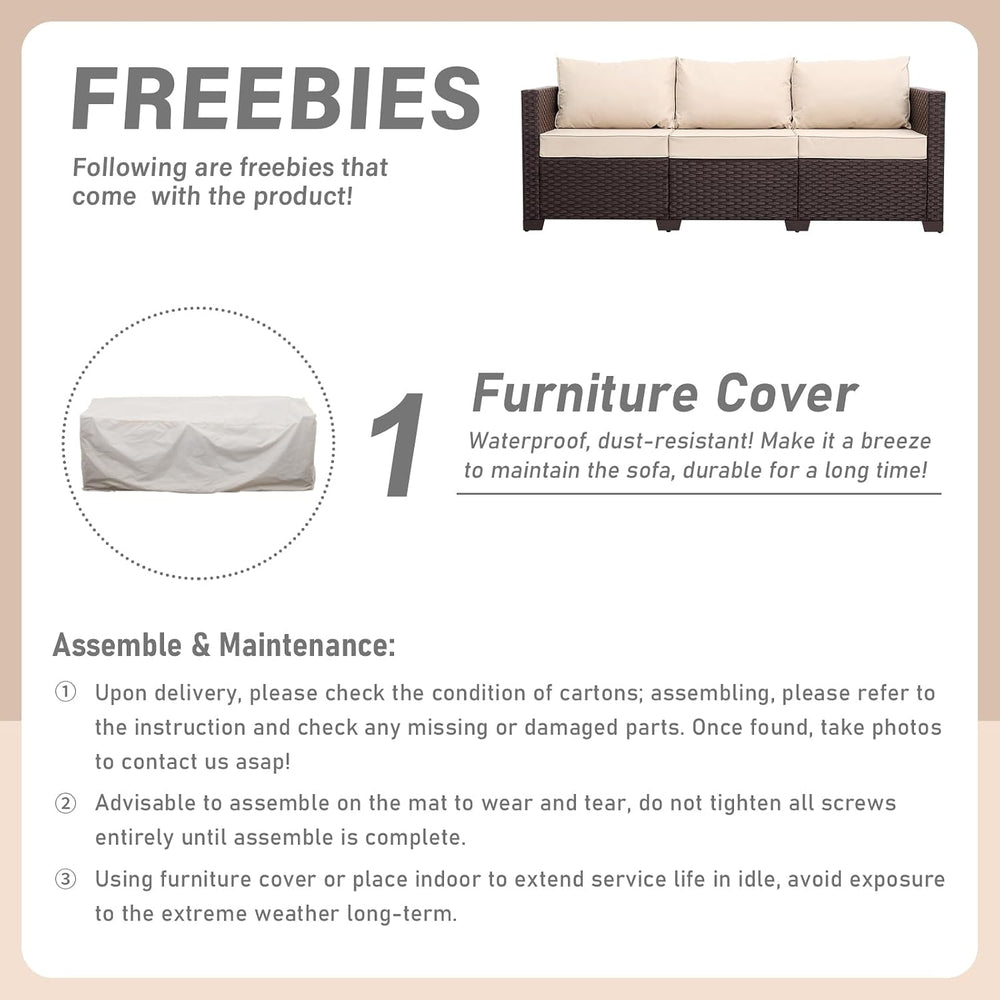 Oasishine Patio Furniture 3-seat Sofa Wicker Outdoor Furniture Outdoor Couch ...