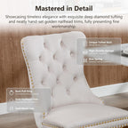 Modern Velvet Upholstered Dining Chairs Set of 2, Mid-Century Tufted Back Kitchen Chairs with Ring Pull & Gold Metal Legs, Beige Accent Side Chair for Living Room, Sillas de Comedor, (Ivory, 2 Pcs)