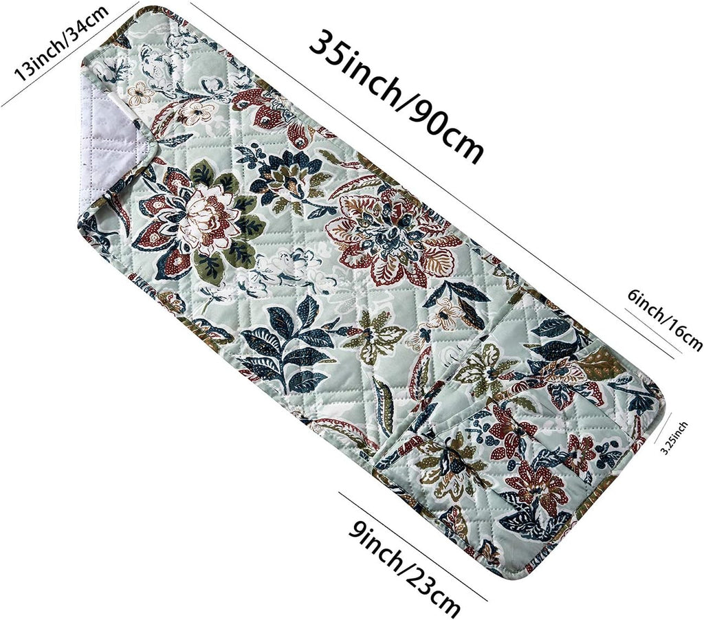 Brilliant Sunshine Vintage Beautiful Green Flowers Couch Armrest 5 Pockets Organizer, Slip Resistant Armchair Caddy, Washable Remote Controls Holder, Storage for Magazine, Tablet, iPad, 35×13", Green