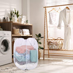 BATTOO Deluxe Strong Mesh Pop up Laundry Hamper Basket with Side Pocket Foldable Hamper for Laundry Room, Bathroom, Kids Room, College Dorm or Travel White + White