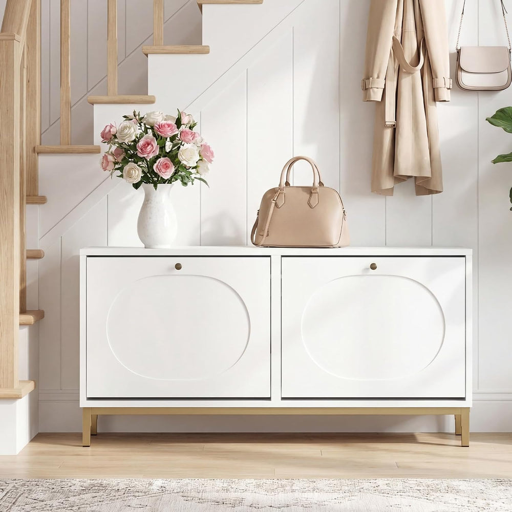 GOFLAME Shoe Storage Bench, Narrow Entryway Bench with 2 Flip Drawers, Adjust...