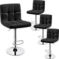 Yaheetech Bar Stools Set of 4, PU Leather Swivel Barstools, Height Adjustable Counter Chairs with Back for Bar Kitchen Island Dining Room, 300lb Capacity, Black