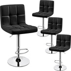 Yaheetech Bar Stools Set of 4, PU Leather Swivel Barstools, Height Adjustable Counter Chairs with Back for Bar Kitchen Island Dining Room, 300lb Capacity, Black