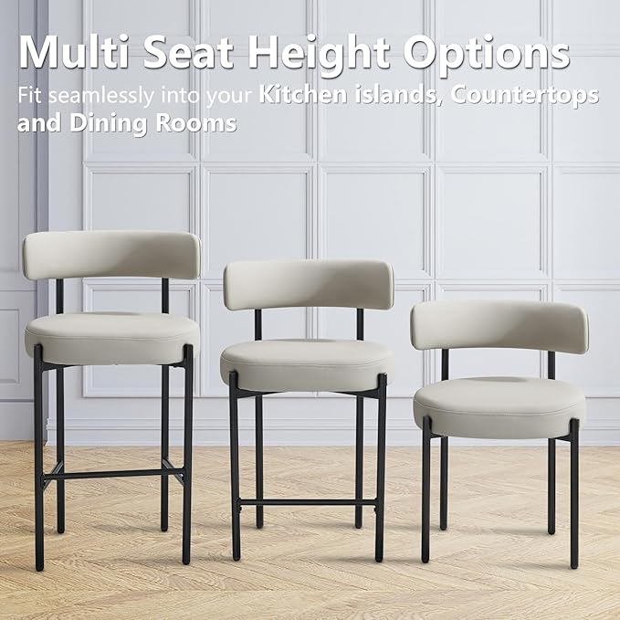 Faux Leather Dining Chairs Set of 6, Mid Century Modern Dining Room Chairs with Barrel Backrest, Upholstered Kitchen Chairs for Dining Room, Restaurant, Beige Grey