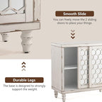 COSIEST 31.5" W Sideboard Buffet Cabinet with Mirrored Doors and Adjustable Shelf, Kitchen Storage Cabinet with Sliding Doors for Dining Room, Hallway, Living Room (White, Honeycomb Pattern)