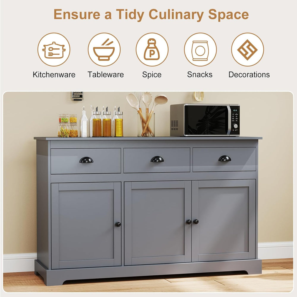 Sideboard Buffet Cabinet with Storage, 53.5” Large Kitchen Cupboard with 3 Dr...