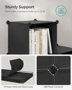 SONGMICS 6 Cube Storage Organizer, Modular Bookshelf, DIY Closet Organizers and Storage, Plastic Stackable Shelves, 14.6 x 13 x 13 Inch Cubes, with Feet and Rubber Mallet, Black ULPC206B01
