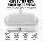 Zulay Kitchen Butter Dish With Lid For Countertop - Porcelain White, Ceramic Butter Dish with Knob Handle Great for Cooking - Elegant Design Butter Holder - Durable & Sturdy Butter Keeper - White