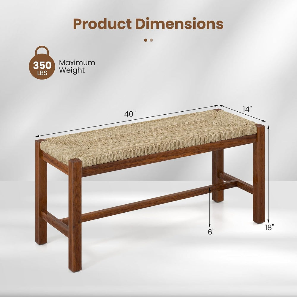 Giantex 40" Dining Bench with Woven Seagrass Woven Seat, Rubber Wood Leg...