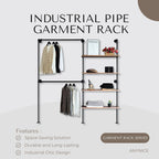 Industrial Pipe Clothing Rack, Wall Mounted Garment Black Wall Hanging Clothing Rack, Heavy Duty Clothes Rack for Walk in Closet Storage, Laundry Room, 14.6x76x82.7 Inches, Model Y02