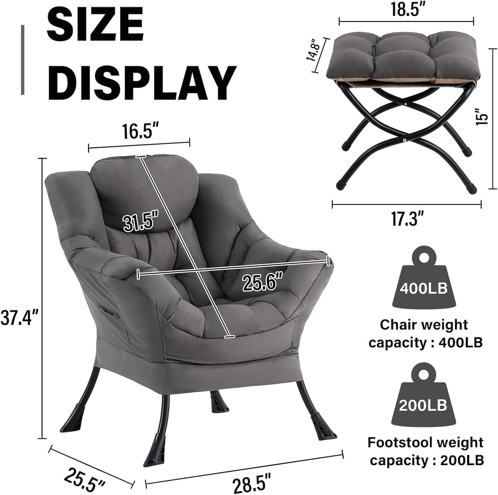 Lazy Chair with Ottoman, Modern Accent Chair Contemporary Sofa Chair with Arm...