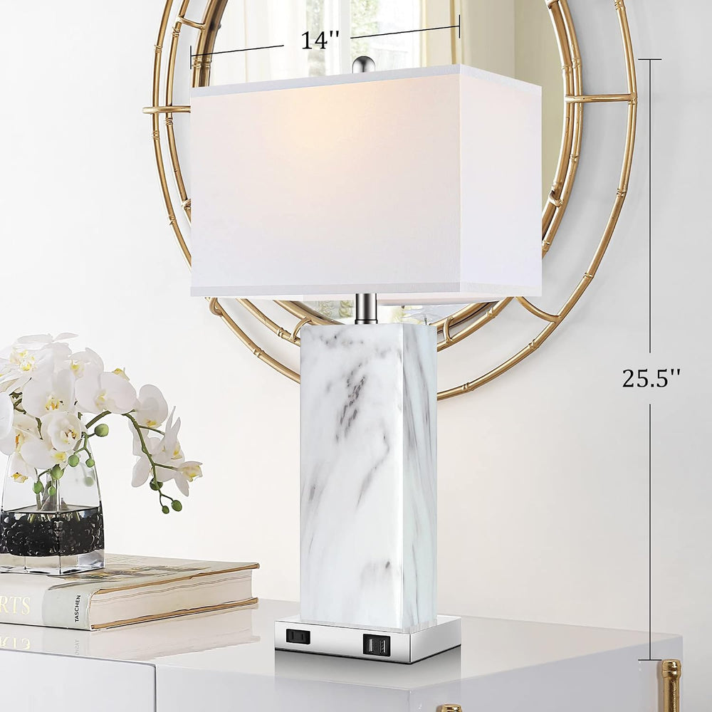 Touch Control Table Lamps Set of 2, Modern Ceramic Bedside Lamp with 2 USB Po...