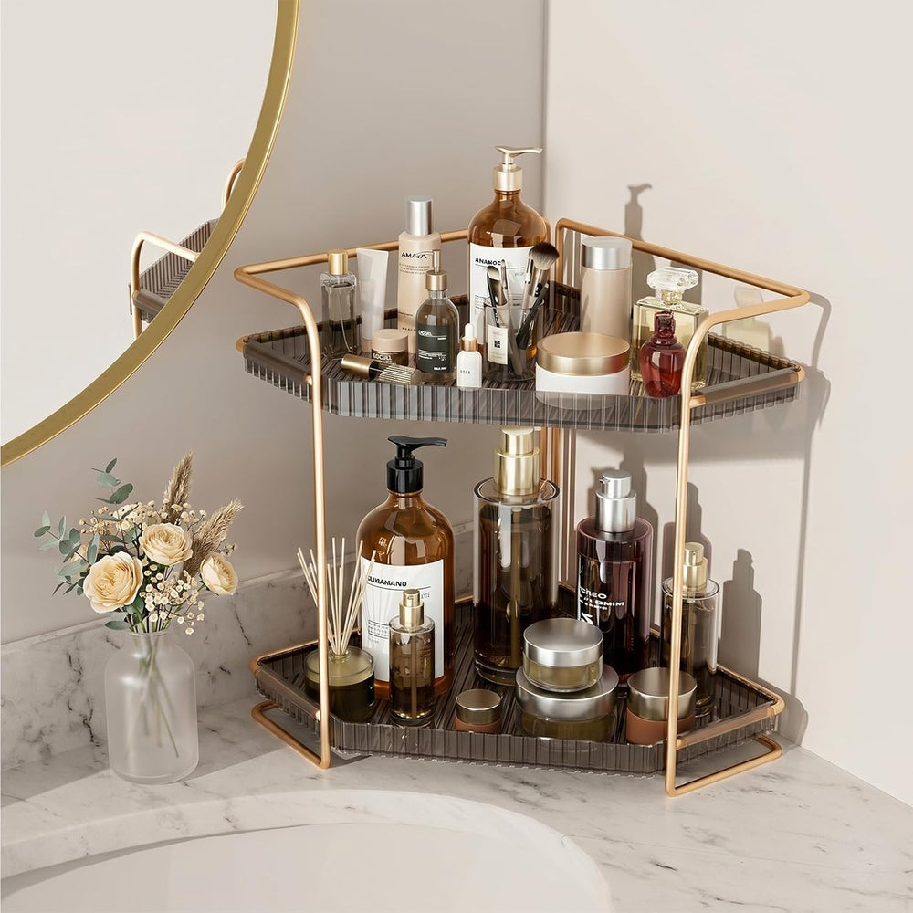 LEEDA 2-Tier Corner Bathroom Counter Organizer, Countertop Makeup & Skinc...