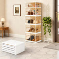 MGWILL Foldable Shoe Rack, Purse Organizers for Closet Plastic Clear Storage Box for Entryway, Large Sneaker Cabinet Bins Display Case for Collectibles with Magnetic Door 5 Tiers