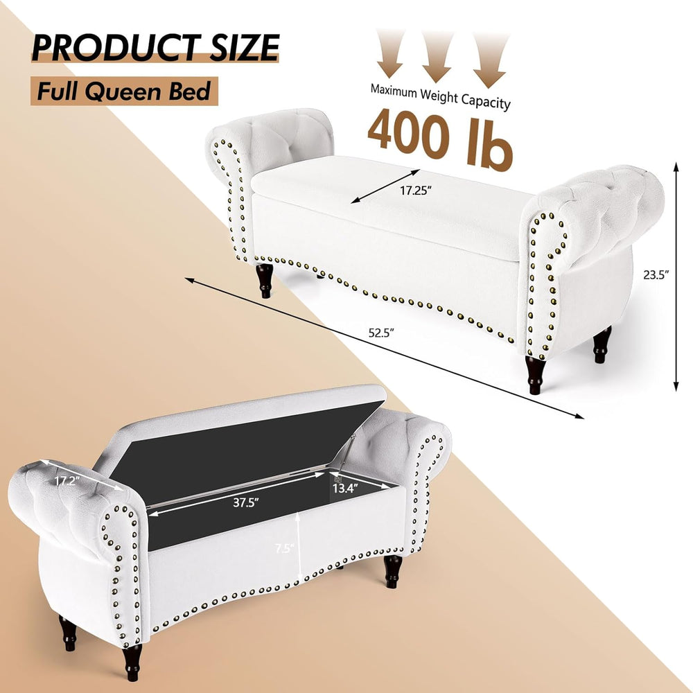 ZZW Storage Ottoman Bench, 51" Upholstered Bench & Ottoman with Safe...
