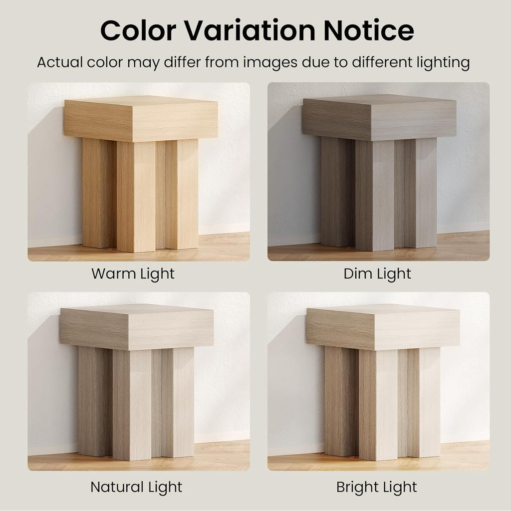 ModernMate Wood End Table, 15.7'' Modern Square Side Table with Pedestal Base, Oak Nightstand Thick Design for Living Room, Bedroom, Sofa, Couch, Beside Bed, White Oak Gray