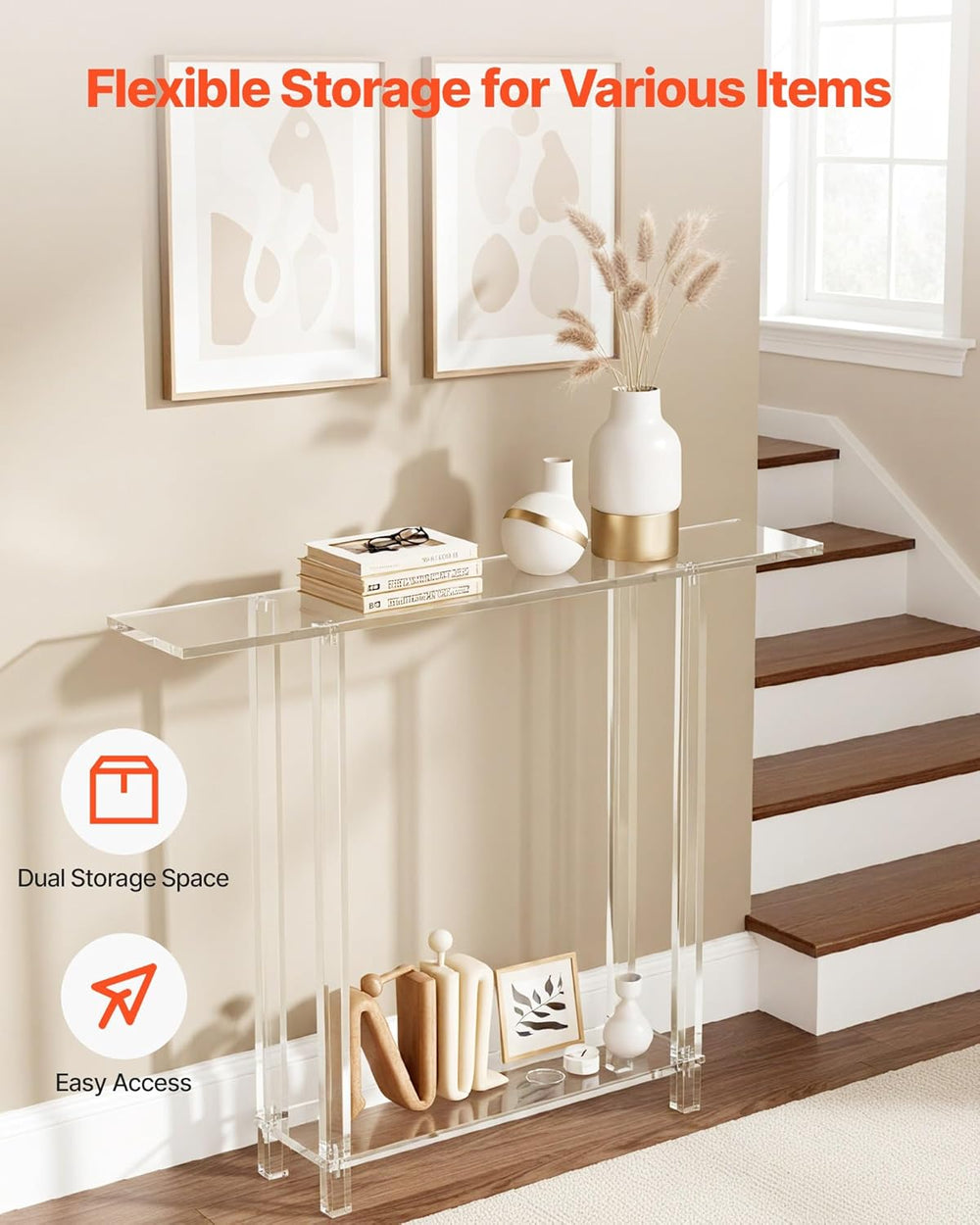 VEVOR Acrylic Narrow Console Table for Entryway, Clear Skinny Entry Side Tabl...