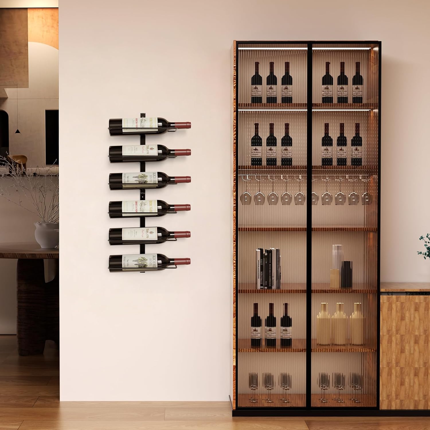 B4Life Wine Rack Wall Mounted 6 Bottles, Metal Hanging Wink Racks for Wall | Collectors, Liquor, Champagne, Under-Stair Walls, Wine Cellars, Decorative Display With Empty Bottles, Home Bar, Cellar