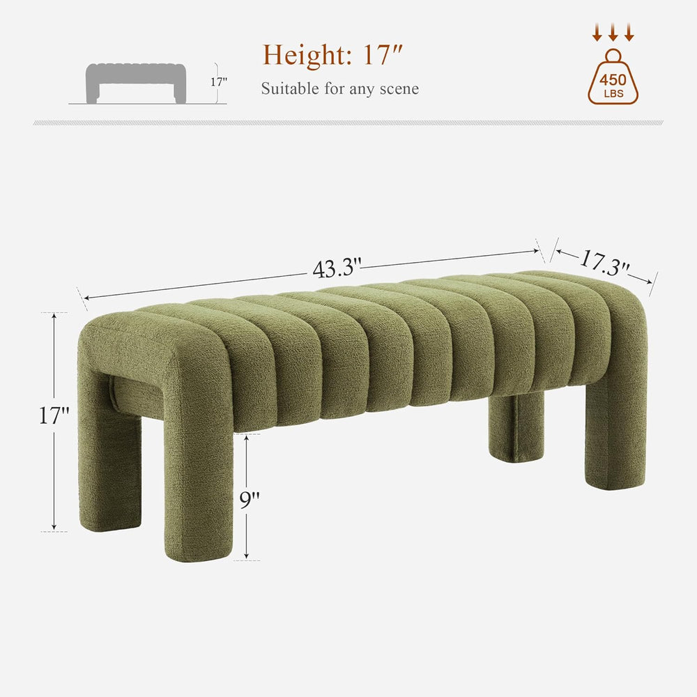 43’’ Bedroom Bench, Upholstered End of Bed Bench with Solid Wood Legs, Modern...