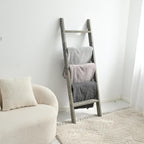 Blanket Ladder, 5ft Rectangle Rung Rustic Solid Wood Decor Rack, Grey | 5 rungs, farmhouse quilt display holder, showcase picture frames or plants, leaning wall, bathroom and living room use