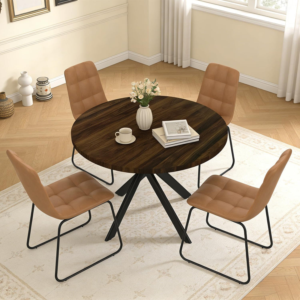 44" Round Dining Table Set for 4, Modern X-Shaped Metal Leg Table | Cush...
