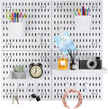 PSLER 4PCS Pegboard Wall Organizer White Peg Boards for Desk, Office & Gaming Setup Space-Saving Peg Board Kit with Hooks for Keys, Storage Box, Partition